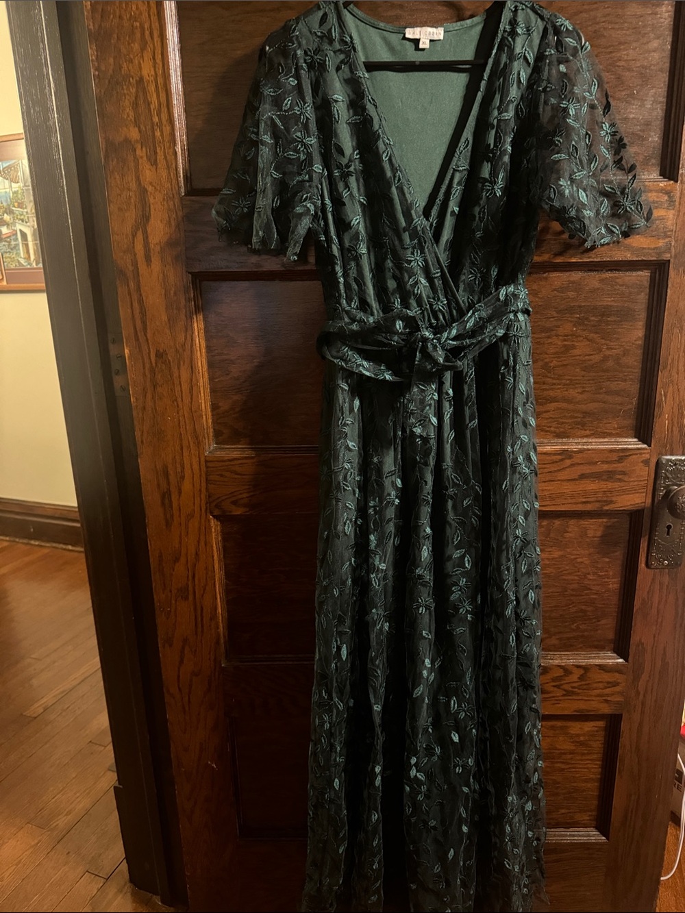 Baltic Born Emerald Green Embossed Maxi Dress, Size XL